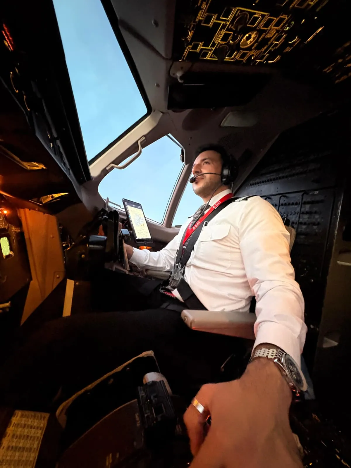 Abdollah Mohammadpour at the controls of an airliner in flight